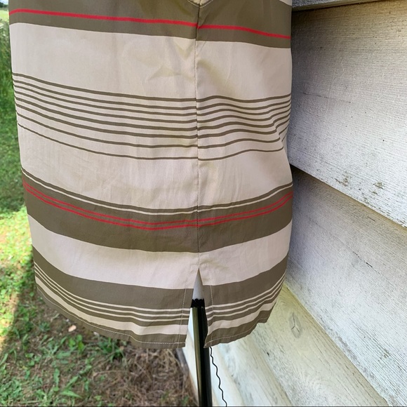 Vintage 80s Tan Striped Boat Neck Collarless Long Sleeve Popover Semi Sheer Top - Picture 14 of 16